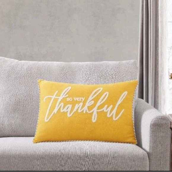 Other - So Very Thankful Orange Thanksgiving Fall Oblong Yellow Gray Stripe Pillow 12x18
